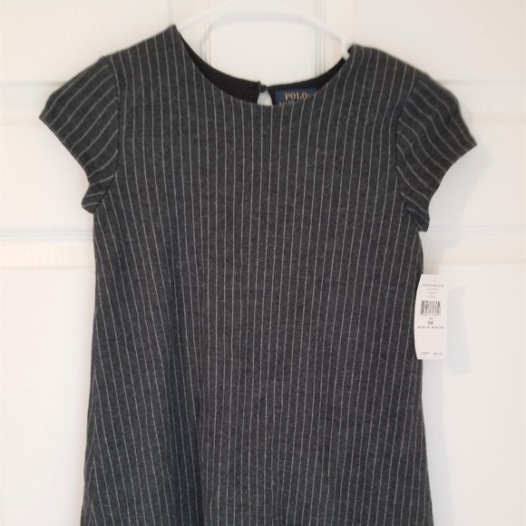 Ralph Lauren Girls Dress NWT 6X Gray Cream Striped - Picture 3 of 6